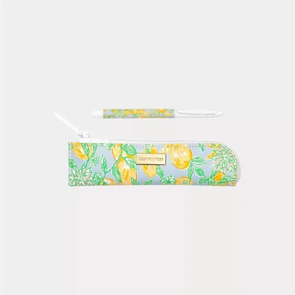 NWT Lilly Pulitzer Lemon Pattern Pen and Vegan Leather Pen Pouch Make Lemonade